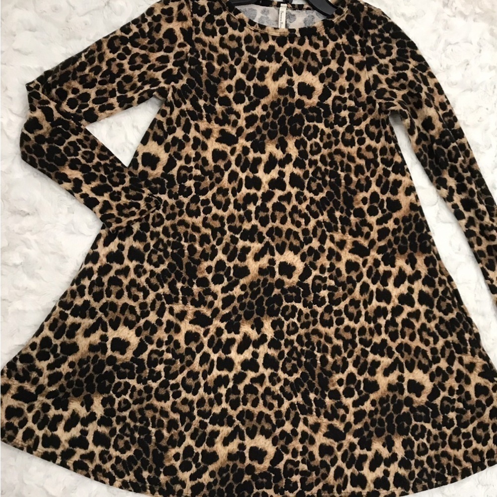 Sweater Dress Swing Style Brown Leopard Womens Size S